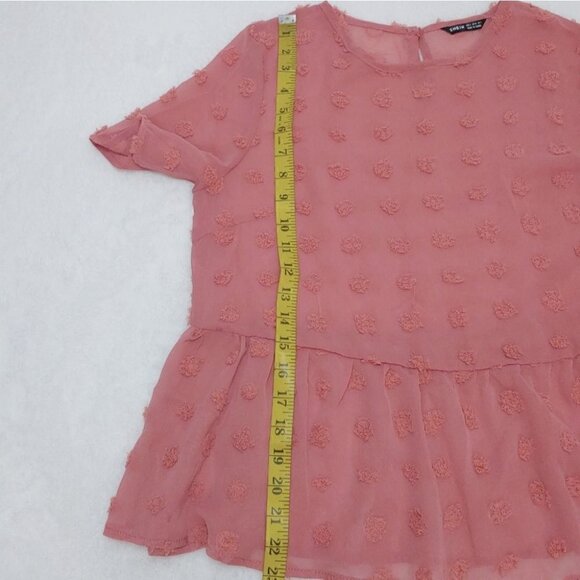 NWOT SHEIN Pink swiss dot sheer flowy peplum boho festival top - Picture 6 of 10